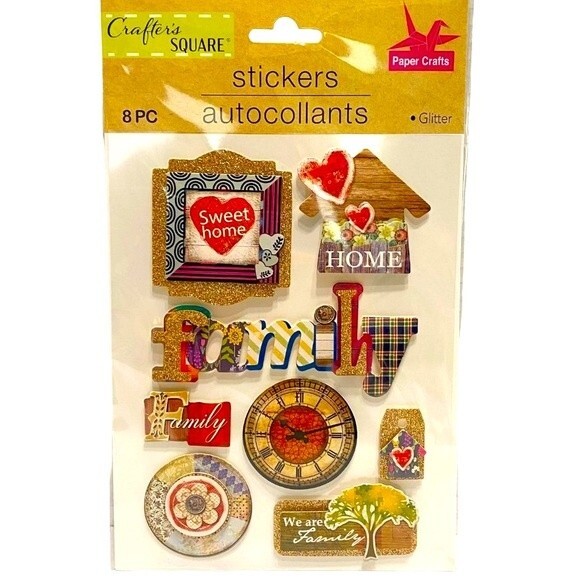 Crafters Square 8pc Dimensional Home & Family Glitter Stickers - Picture 1 of 2